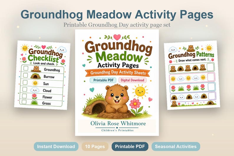 Groundhog Meadow Activity Pages | Groundhog Day Activity Sheets | Printable PDF | Digital Download image 2