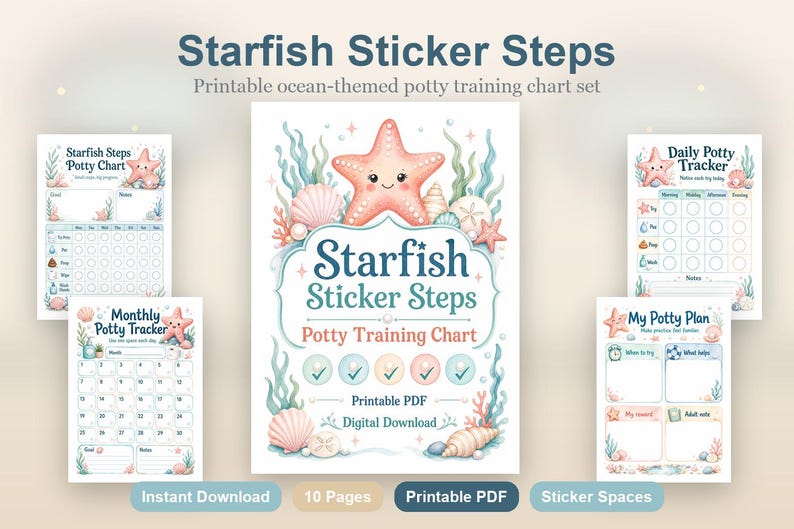 Starfish Sticker Steps | Potty Training Chart | Printable PDF | Digital Download image 2