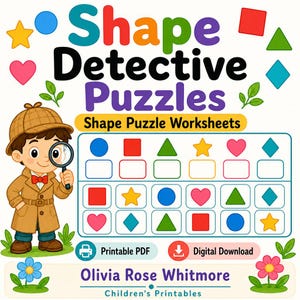Formdetektiv Puzzles | Form Puzzle Arbeitsblätter | Druckbare PDF | Digitaler Download Bild 1