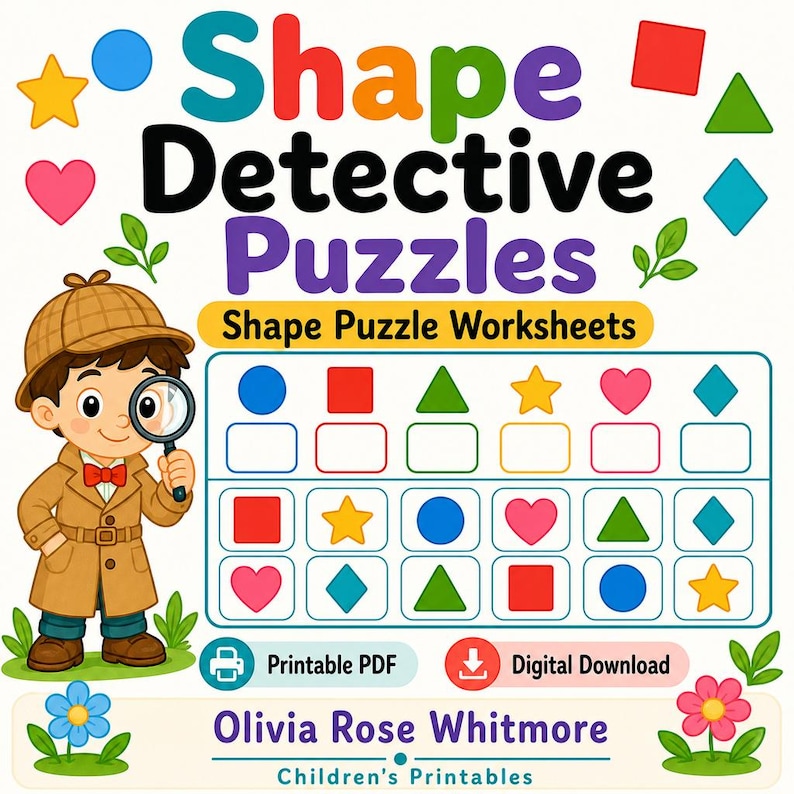 Formdetektiv Puzzles | Form Puzzle Arbeitsblätter | Druckbare PDF | Digitaler Download Bild 1