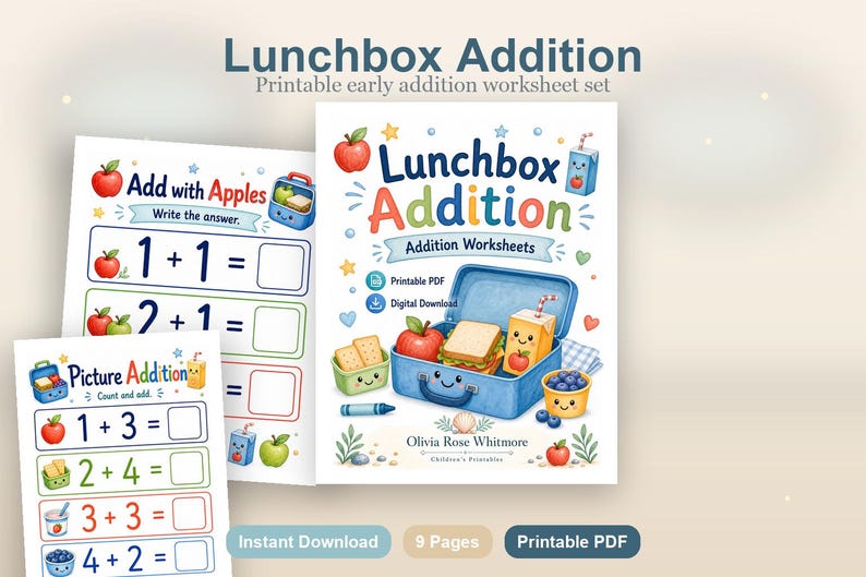 Lunchbox Addition | Addition Worksheets | Printable PDF | Digital Download image 2