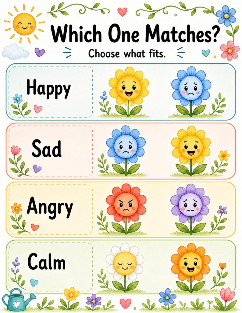 Bijpassende tuin | Werkblad emotie matchen | Afdrukbare pdf | Digitale download afbeelding 7