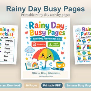 Regenachtige dag drukke pagina's | Regenachtige dagactiviteiten voor kinderen | Afdrukbare pdf | Digitale download afbeelding 2