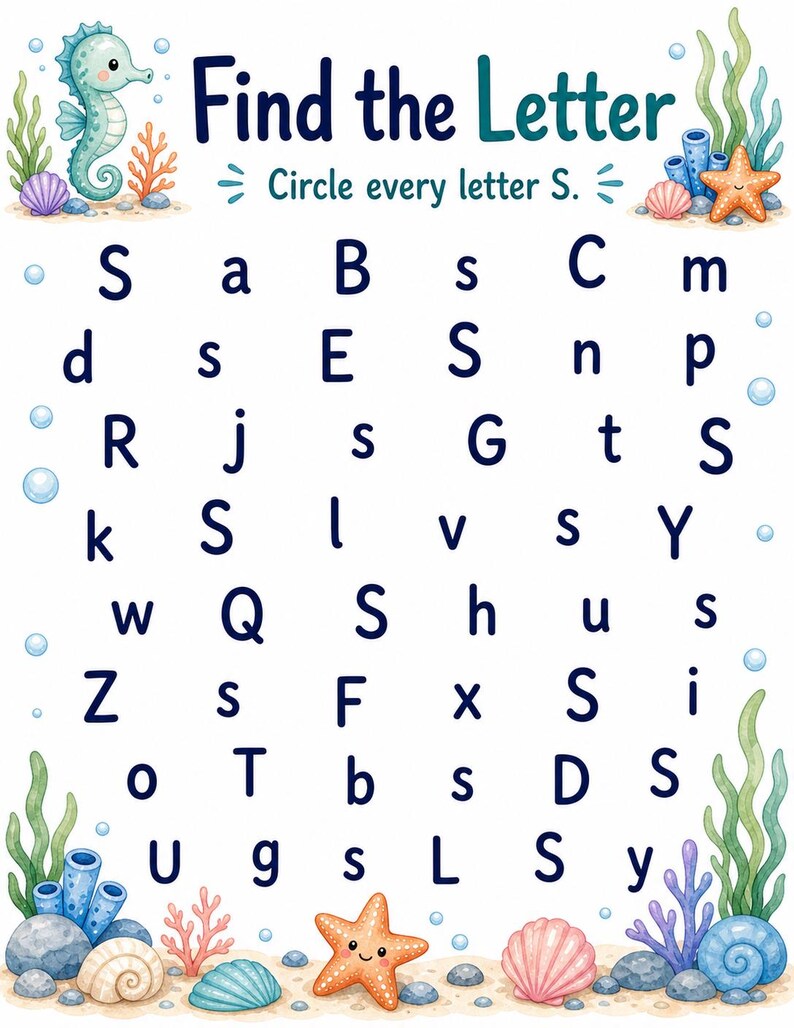 Seahorse Letter Trails | Letter Tracing Worksheets | Printable PDF | Digital Download image 5