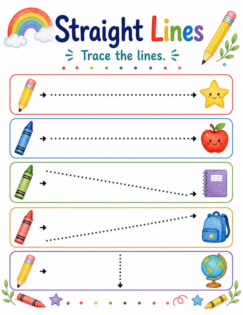 Rainbow Pre Writing Paths | Pre Writing Worksheets | Printable PDF | Digital Download image 3