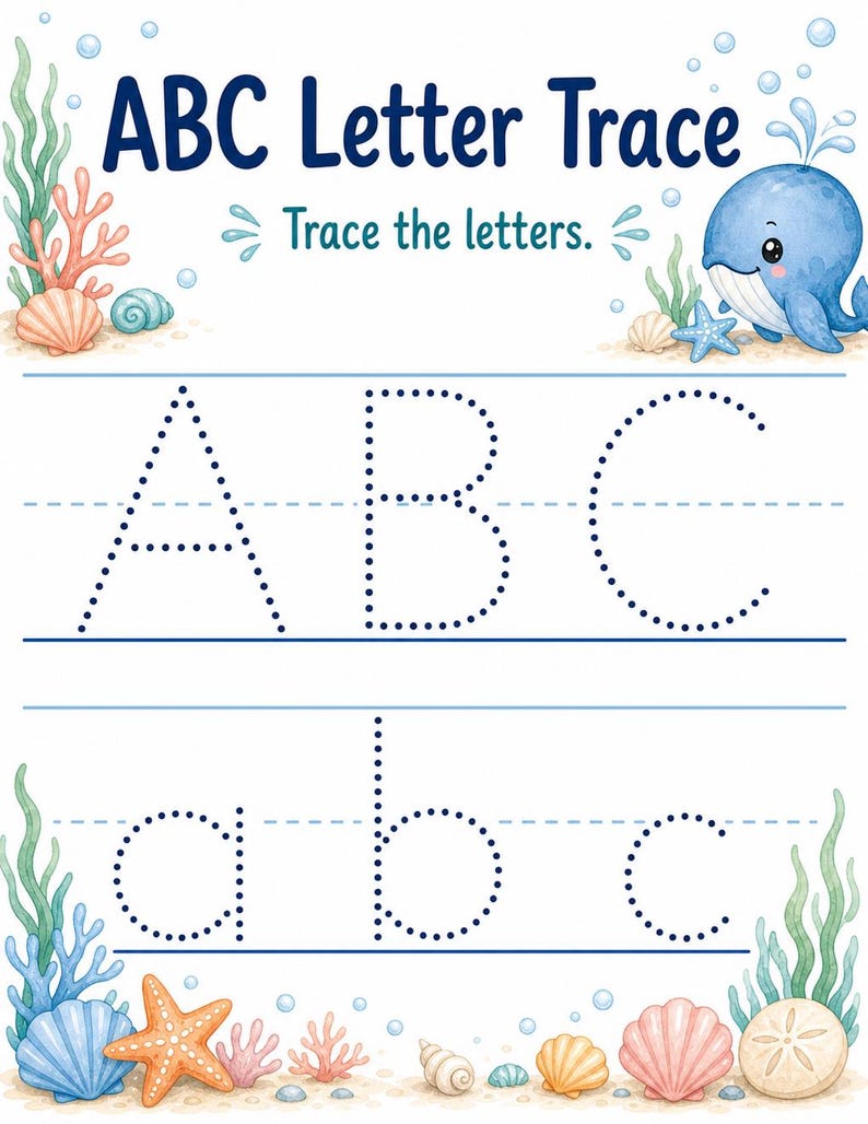 Little Whale ABCs | Preschool Worksheets | Printable PDF | Digital Download image 3