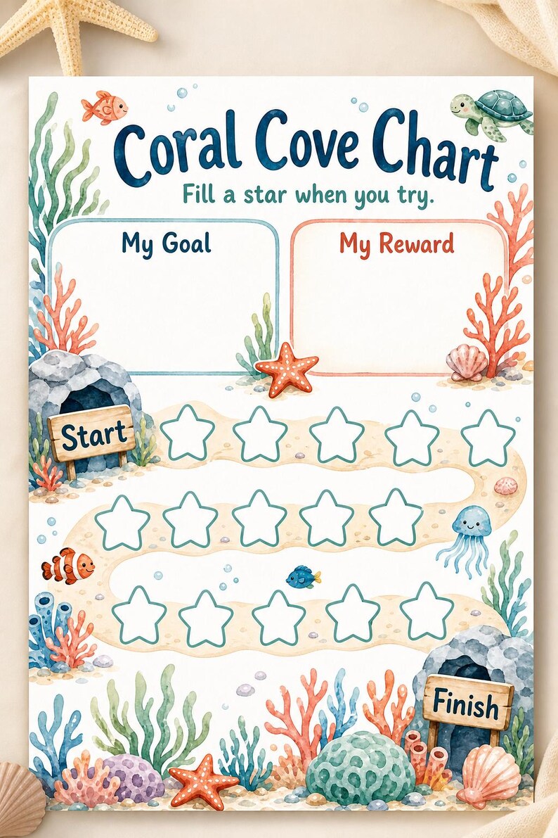 Coral Cove Stars | Reward Chart for Kids | Printable PDF | Digital Download image 5