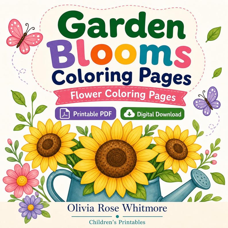 Garden Blooms Coloring Pages | Flower Coloring Pages | Printable PDF | Digital Download image 1