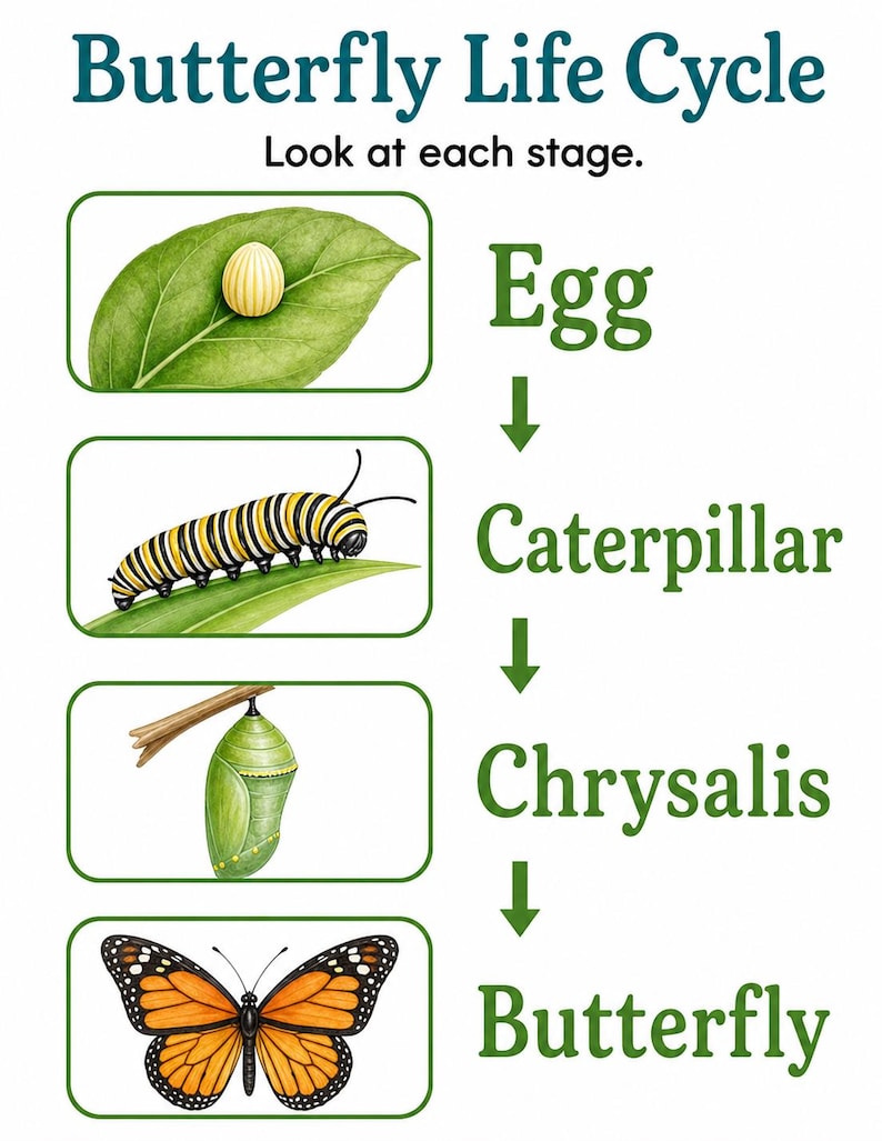 Schmetterling Gartenstufen | Schmetterling Lebenszyklus Arbeitsblatt | Druckbare PDF | Digitaler Download Bild 3