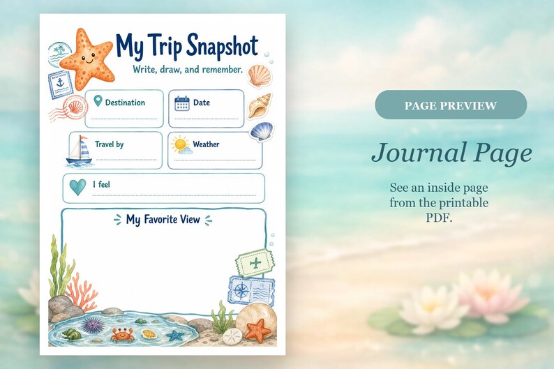 Starfish Passport Pages | kids travel journal | Printable PDF | Digital Download image 6