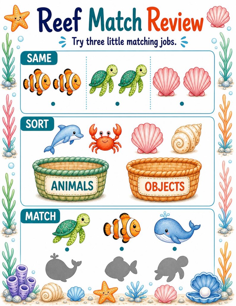 サンゴ礁の絵合わせ | 海洋生物のマッチングアクティビティ | 印刷可能なPDF | デジタルダウンロード 画像 7