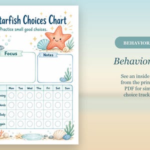 Starfish Kind Choices | Behavior Chart for Kids | Printable PDF | Digital Download image 6