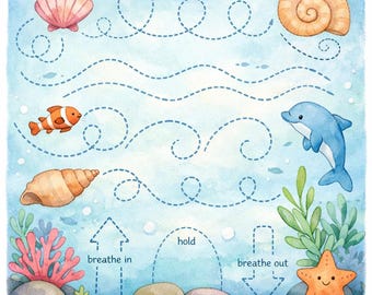Shell Breathing and Tracing Pack | Calm Down Worksheets for Kids | Printable PDF | Emotional Regulation || Seashell Mindfulness