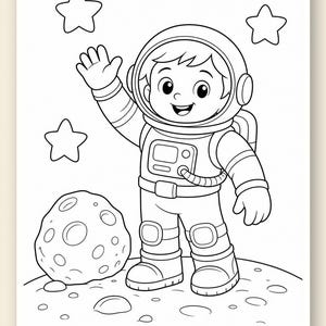 Disegni da colorare di esploratori spaziali / Disegni da colorare dello spazio / PDF stampabile / Download digitale immagine 9