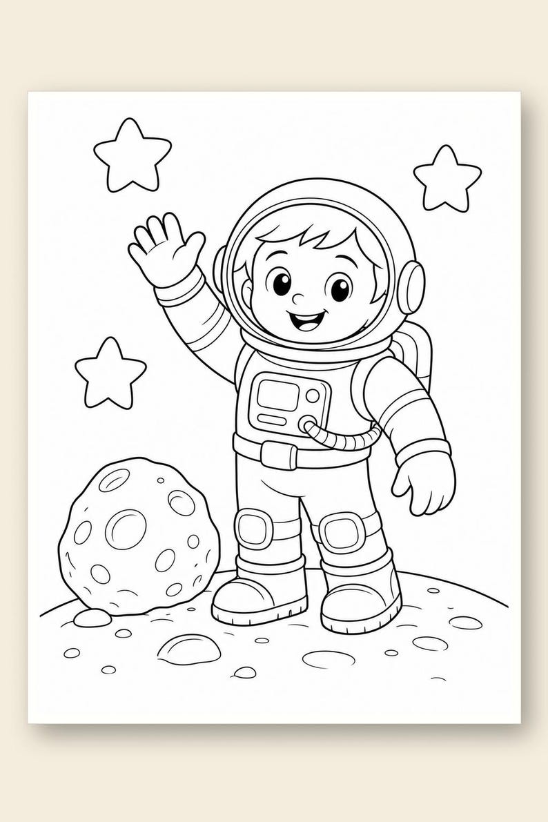 Disegni da colorare di esploratori spaziali / Disegni da colorare dello spazio / PDF stampabile / Download digitale immagine 9