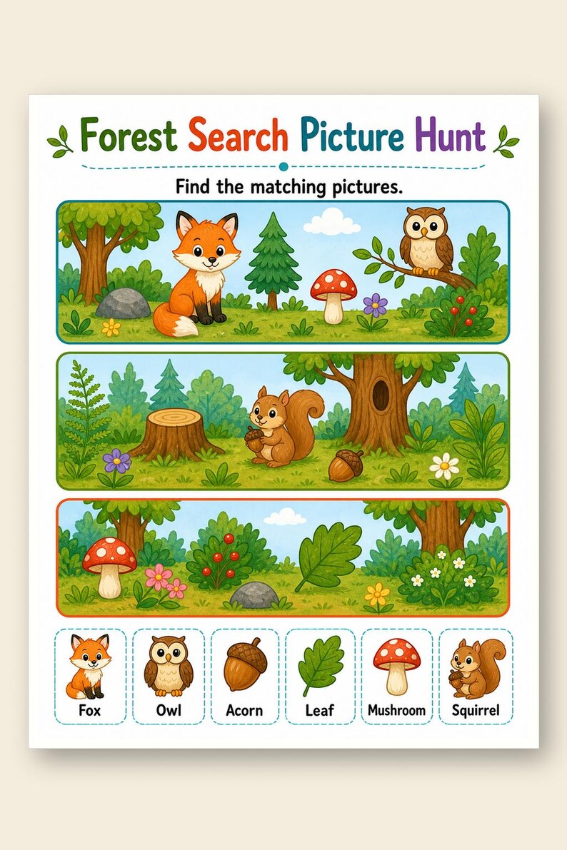 Im Wald suchen und finden | Schau und finde Arbeitsblätter | Druckbare PDF | Digitaler Download Bild 9