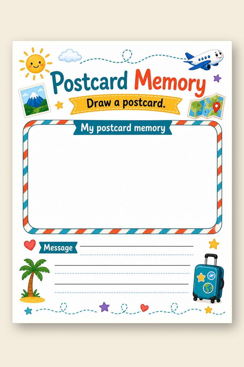 Postcard Memory Pages | Travel Journal for Kids | Printable PDF | Digital Download image 9