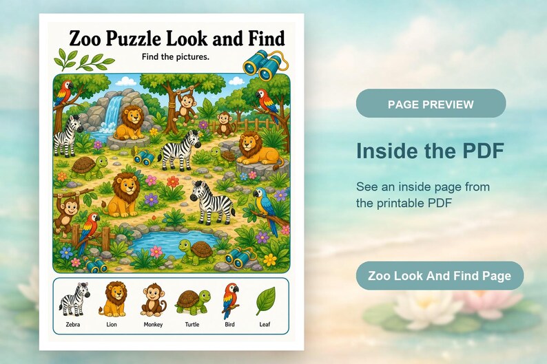 Look And Find Zoo Pages | I Spy Printable | Printable PDF | Digital Download image 10