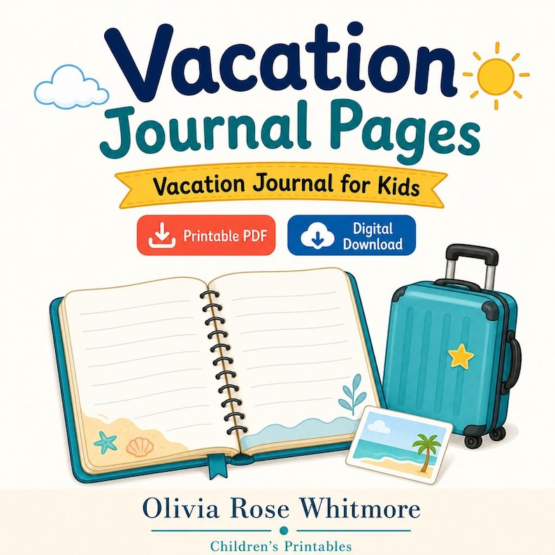Vacation Journal Pages | Vacation Journal for Kids | Printable PDF | Digital Download image 1