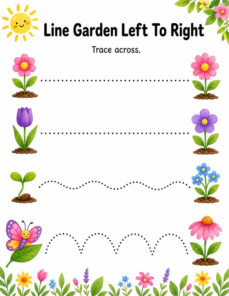 Little Line Garden | Arkusze do nauki pisania | Do druku w formacie PDF | Pobieranie cyfrowe zdjęcie 6