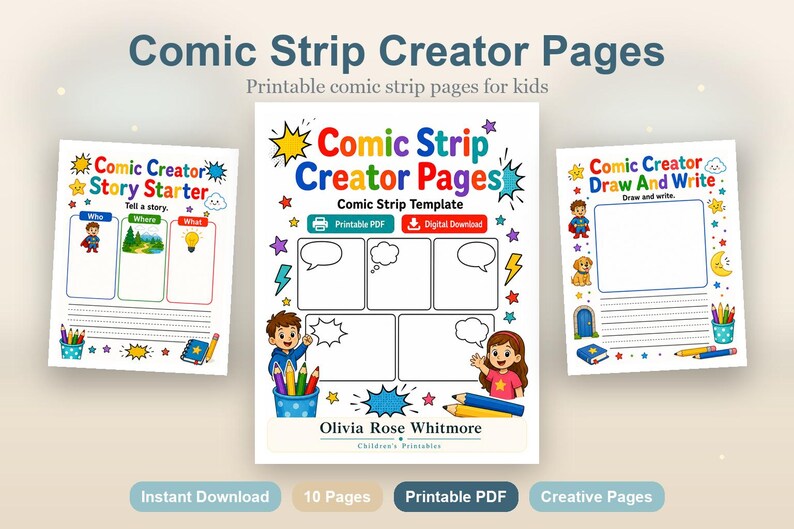 Páginas para crear tiras cómicas / Plantilla de tira cómica / PDF imprimible / Descarga digital imagen 2