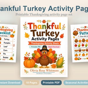 Thankful Turkey Activity Pages | Thanksgiving Activity Sheets | Printable PDF | Digital Download image 2