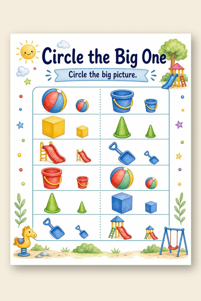 Big Small Playground | Big and Small Worksheets | Printable PDF | Digital Download image 9