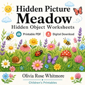 Hidden Picture Meadow | Hidden Object Worksheets | Printable PDF | Digital Download image 1