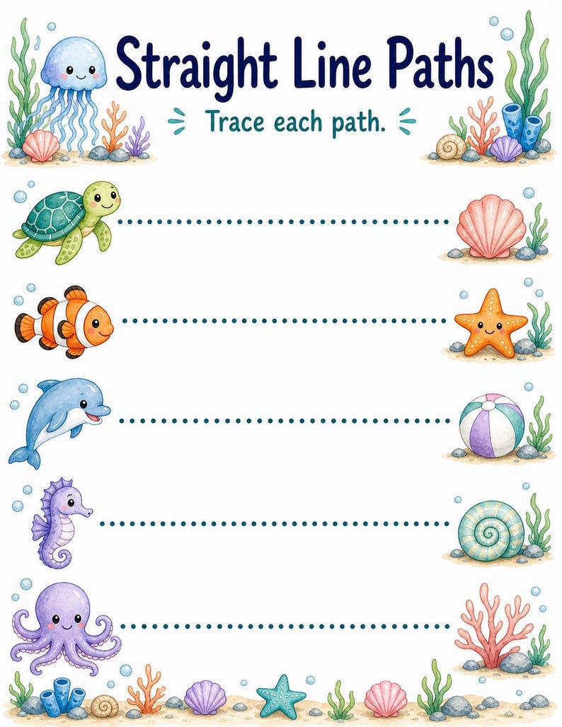 Jellyfish Pencil Paths | Pre Writing Worksheets | Printable PDF | Digital Download image 3