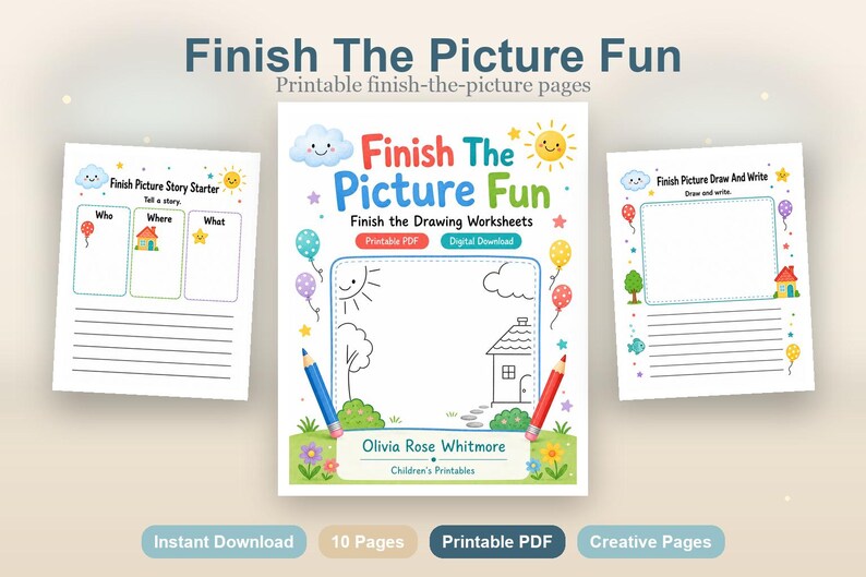 絵を完成させよう！ | 絵を完成させるワークシート | 印刷可能なPDF | デジタルダウンロード 画像 2
