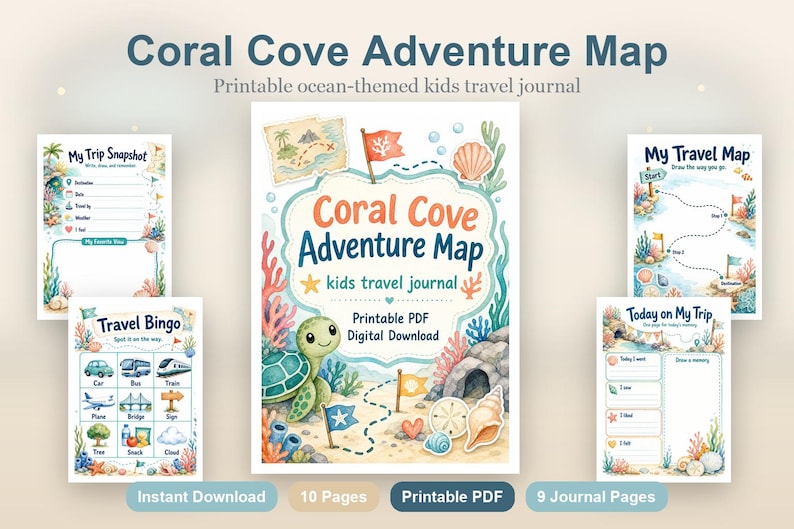 Coral Cove Abenteuerkarte | Kinder Reisetagebuch | Druckbare PDF | Digitaler Download Bild 2