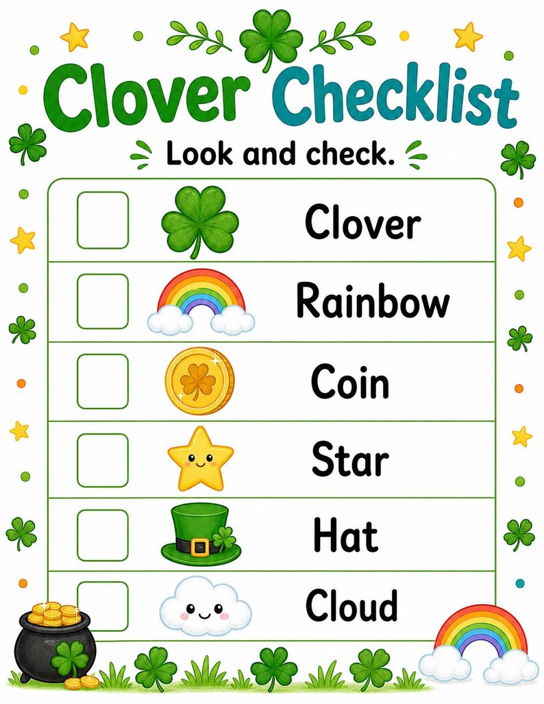 Aktivitetsblad för lyckoklöver | Aktivitetsblad för St Patricks Day | Utskrivbar PDF | Digital nedladdning bild 4