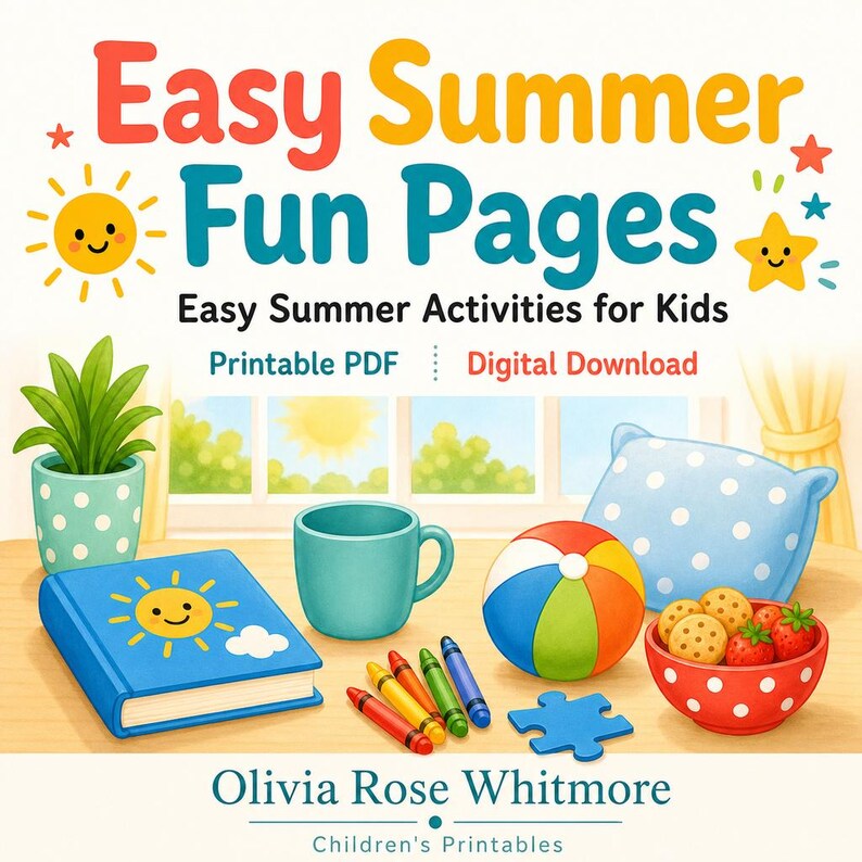 Gemakkelijke zomerpretpagina's | Gemakkelijke zomeractiviteiten voor kinderen | Afdrukbare pdf | Digitale download afbeelding 1