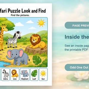 Odd One Out Safari | Visual Discrimination Worksheets | Printable PDF | Digital Download image 10