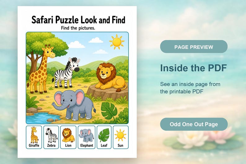 Odd One Out Safari | Visual Discrimination Worksheets | Printable PDF | Digital Download image 10