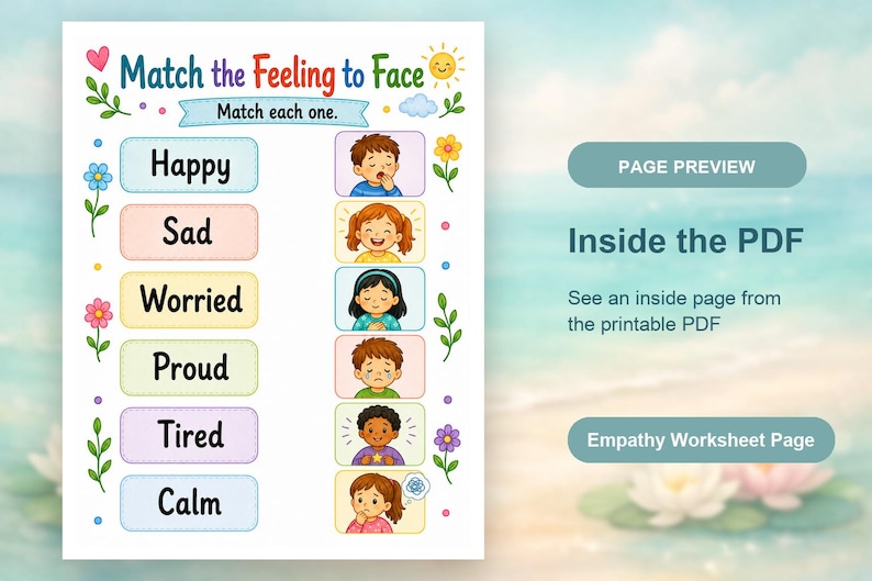 Visages empathiques | Feuilles de travail sur l'empathie pour les enfants | PDF imprimable | Téléchargement numérique image 10
