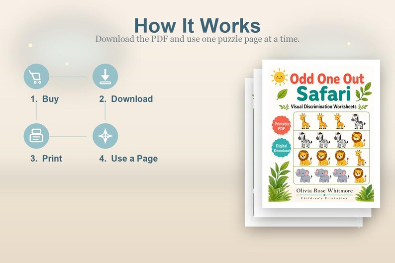 Odd One Out Safari | Visual Discrimination Worksheets | Printable PDF | Digital Download image 8