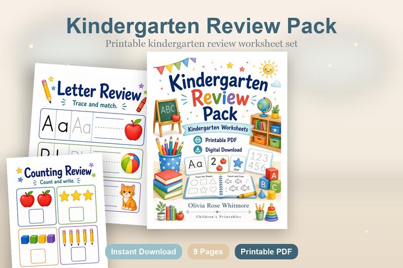 Pack de révision pour la maternelle | Feuilles de travail pour la maternelle | PDF imprimable | Téléchargement numérique image 2