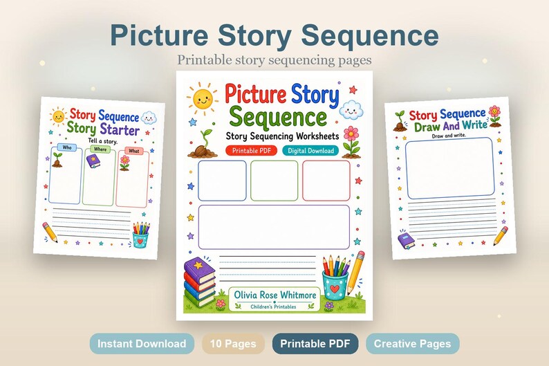 Picture Story Sequence | Story Sequencing Worksheets | Printable PDF | Digital Download image 2