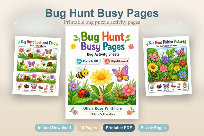 Bug Hunt Busy Pages | Bug Activity Sheets | Printable PDF | Digital Download image 2