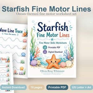 Starfish Fine Motor Lines | Fine Motor Skills Worksheets | Printable PDF | Digital Download image 2