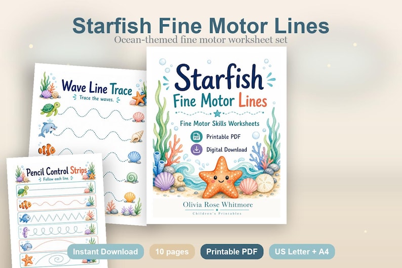 Starfish Fine Motor Lines | Fine Motor Skills Worksheets | Printable PDF | Digital Download image 2