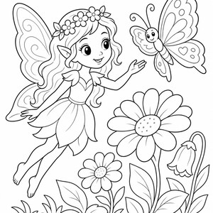 Dibujos para colorear de jardines de hadas / Dibujos para colorear de hadas / PDF imprimible / Descarga digital imagen 5