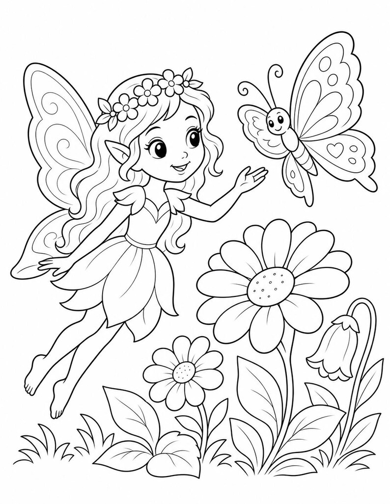 Dibujos para colorear de jardines de hadas / Dibujos para colorear de hadas / PDF imprimible / Descarga digital imagen 5