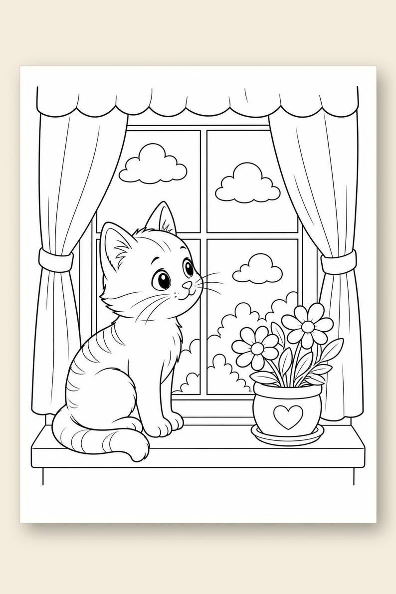 Kolorowanki Kitty Cafe | Kolorowanki z kotami | Do druku w formacie PDF | Pobierz cyfrowo zdjęcie 9