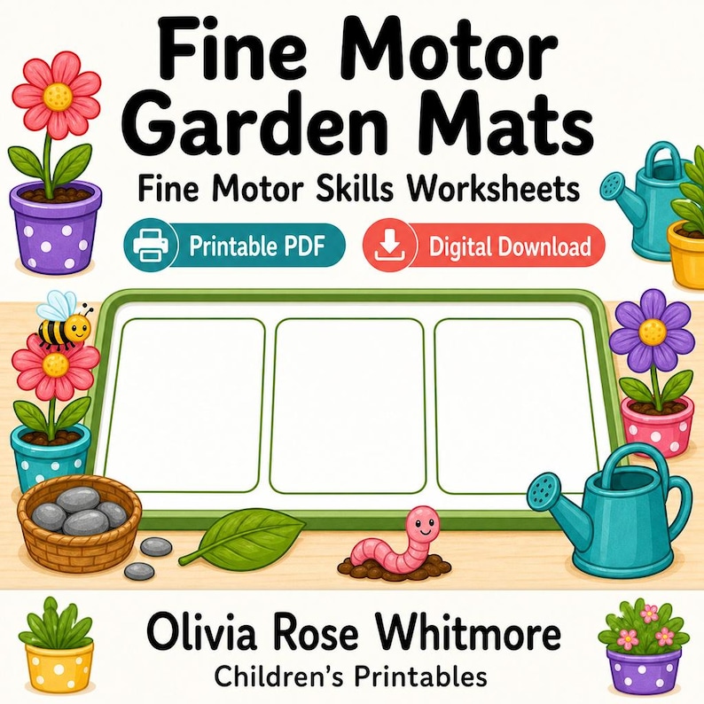 Fijnmotorische tuinmatten | Werkbladen fijne motoriek | Afdrukbare pdf | Digitale download afbeelding 1