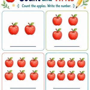 Apple Number Steps | Number Tracing Worksheets | Printable PDF | Digital Download image 6