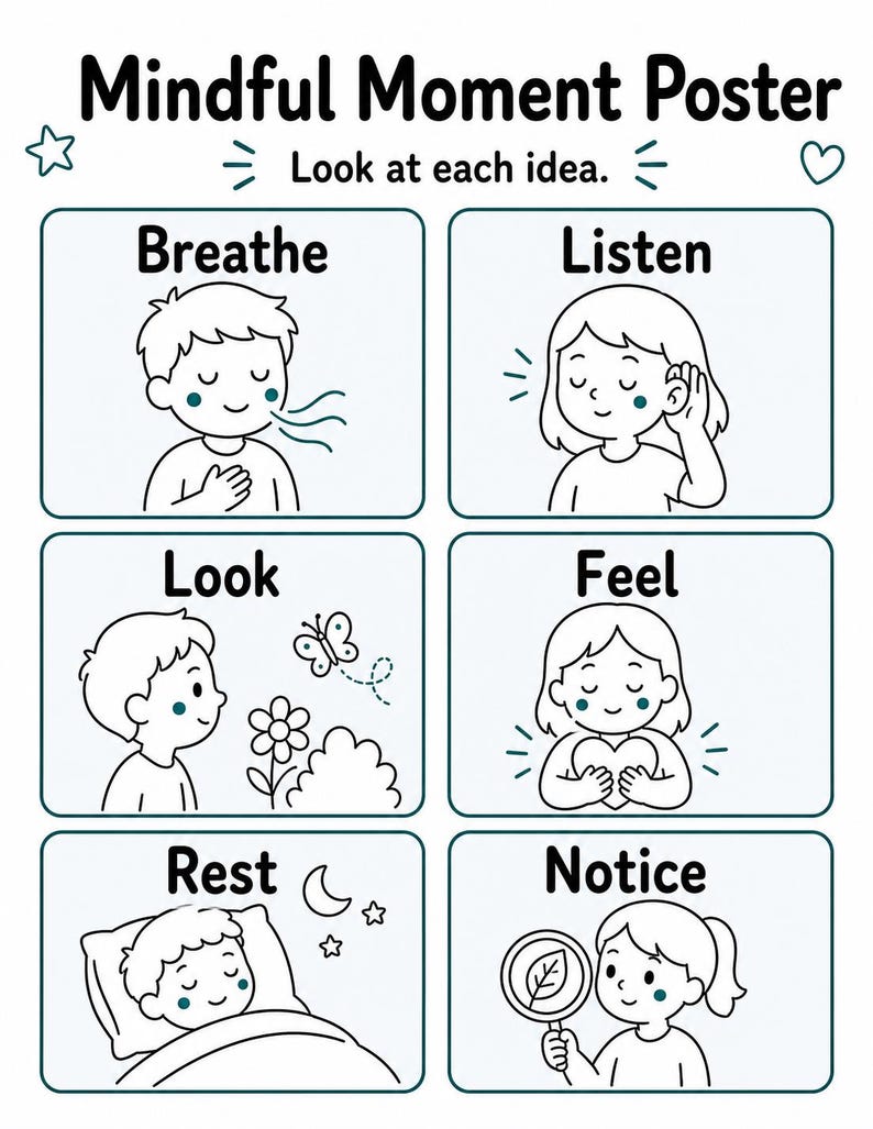 Páginas de Momentos de Atención Plena / Hojas de Trabajo de Atención Plena para Niños / PDF Imprimible / Descarga Digital imagen 3