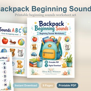 Backpack Beginning Sounds | Beginning Sounds Worksheets | Printable PDF | Digital Download image 2