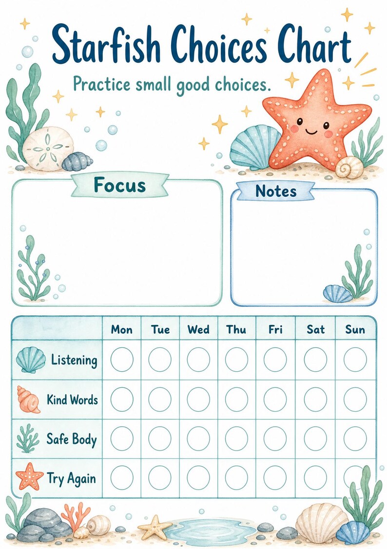 Starfish Kind Choices | Behavior Chart for Kids | Printable PDF | Digital Download image 3